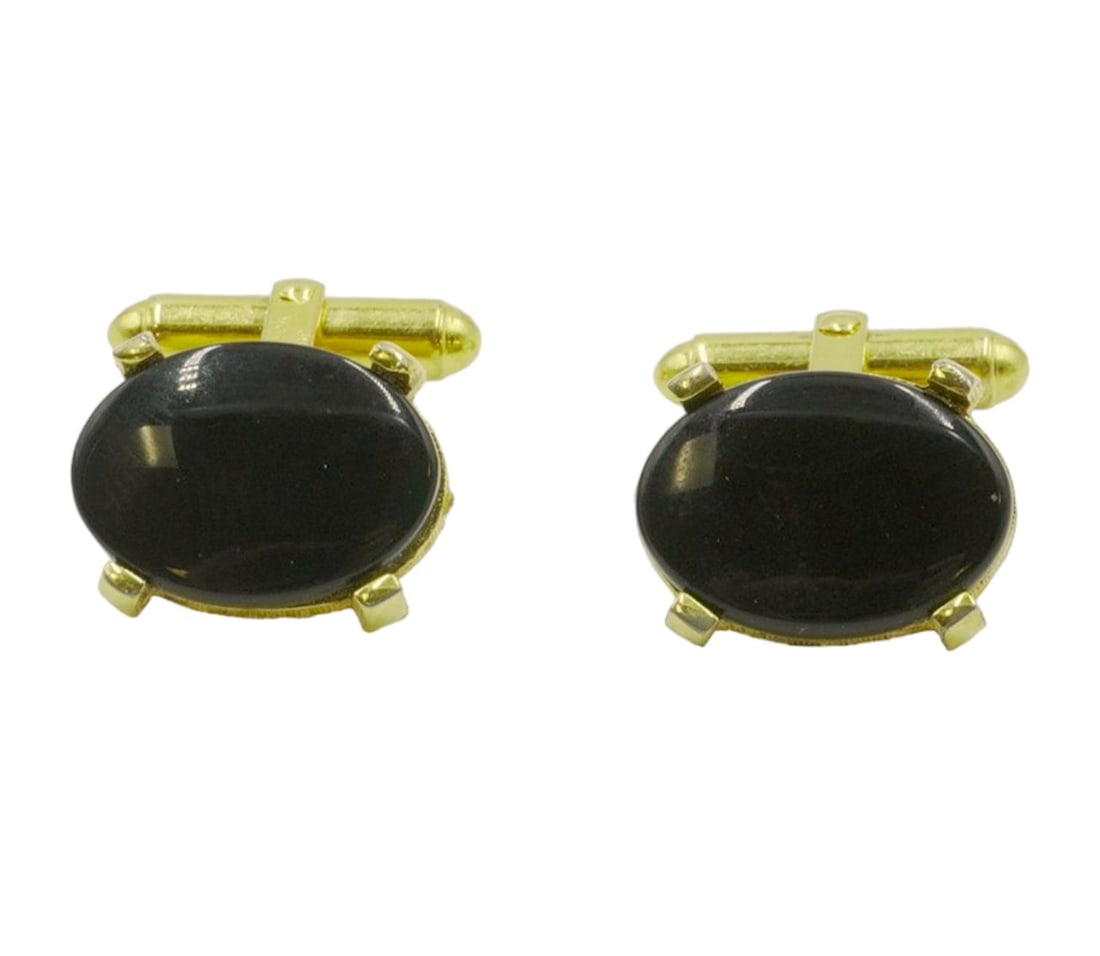 CHRISTIAN DIOR BLACK ONYX CUFFLINKS (1 of 7)