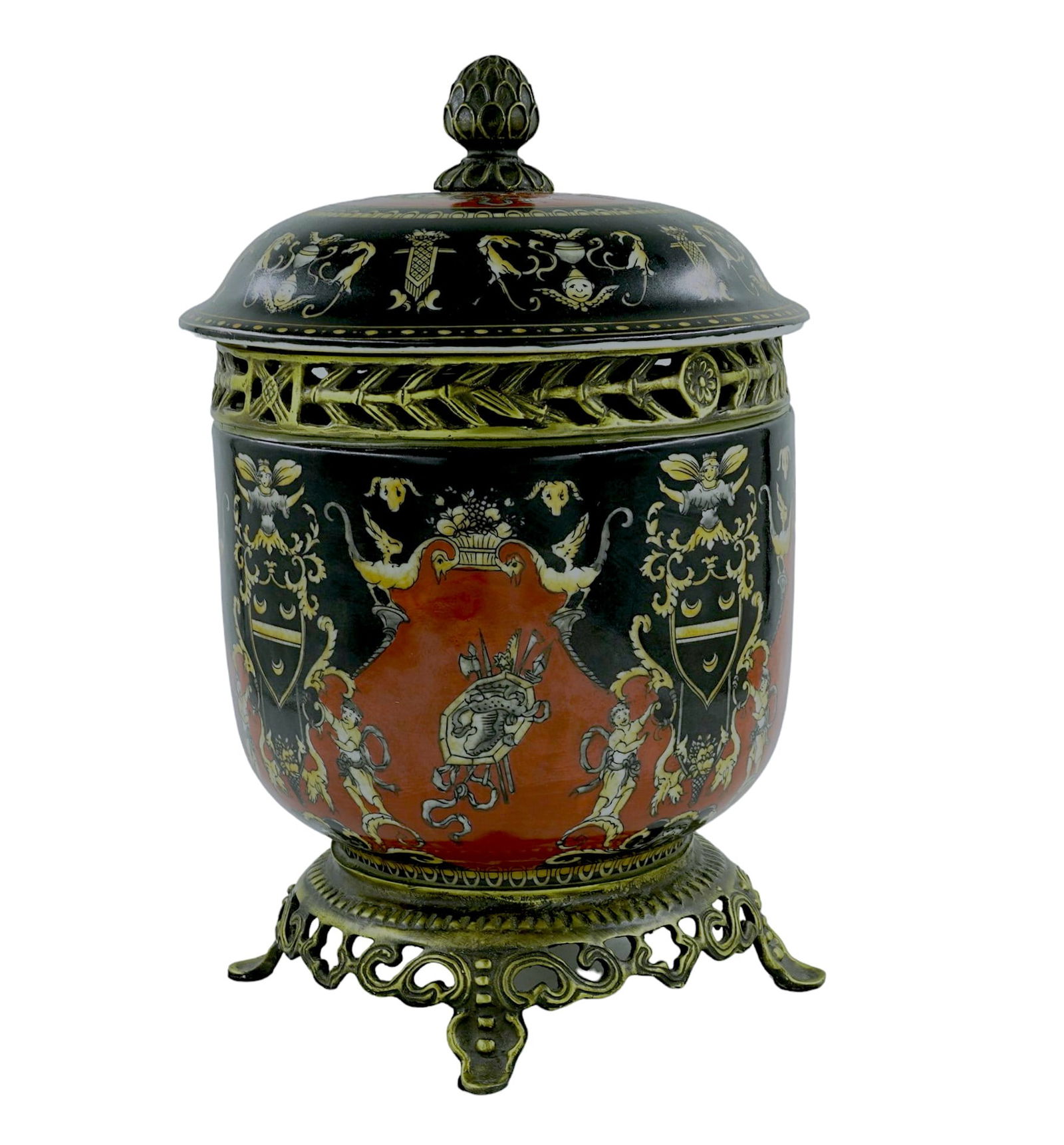 ASIAN BRONZE MOUNTED PORCELAIN LIDDED URN (1 of 6)