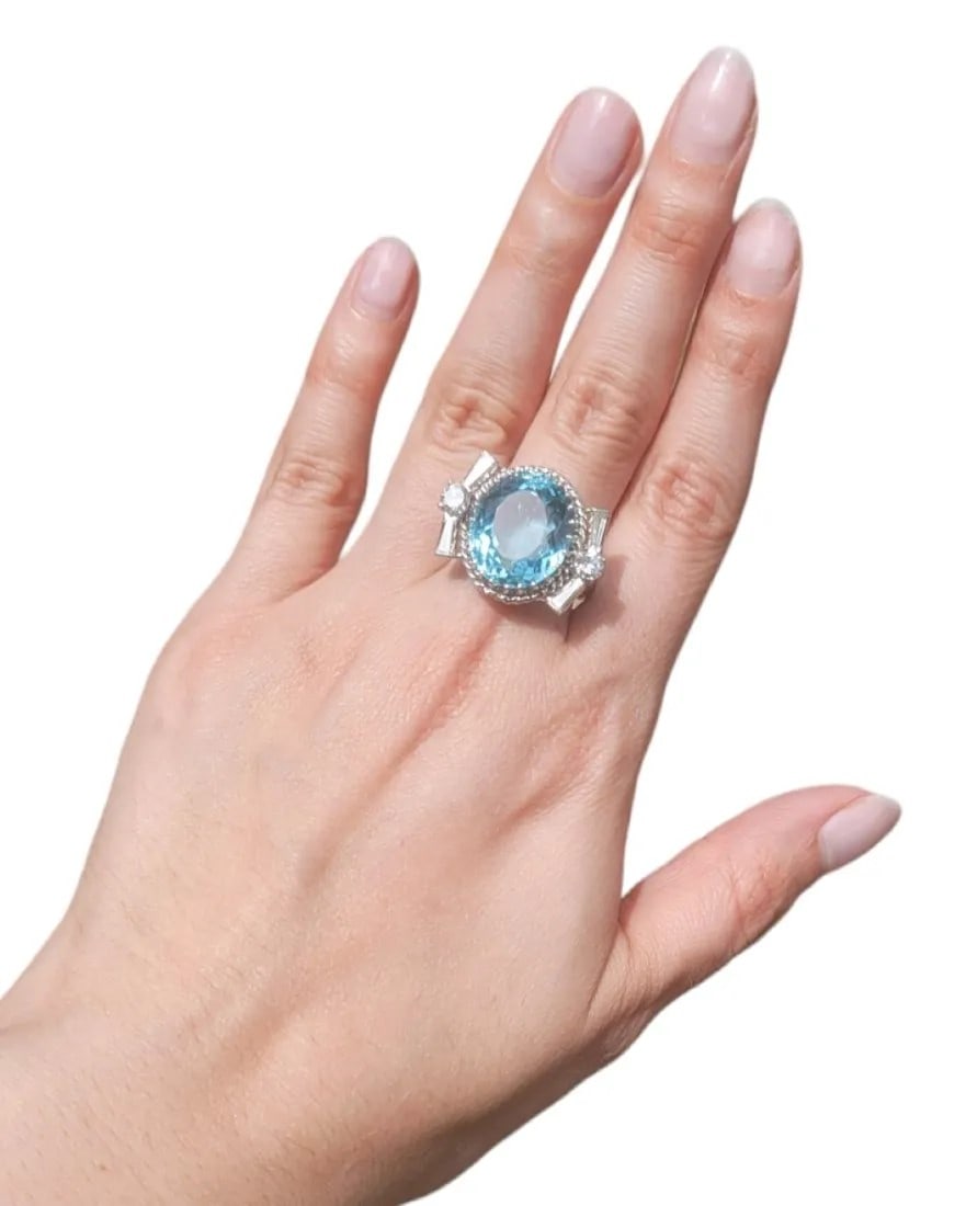 LADIES ESTATE 14K BLUE TOPAZ 12.36 CARAT DIAMOND RING (1 of 2)
