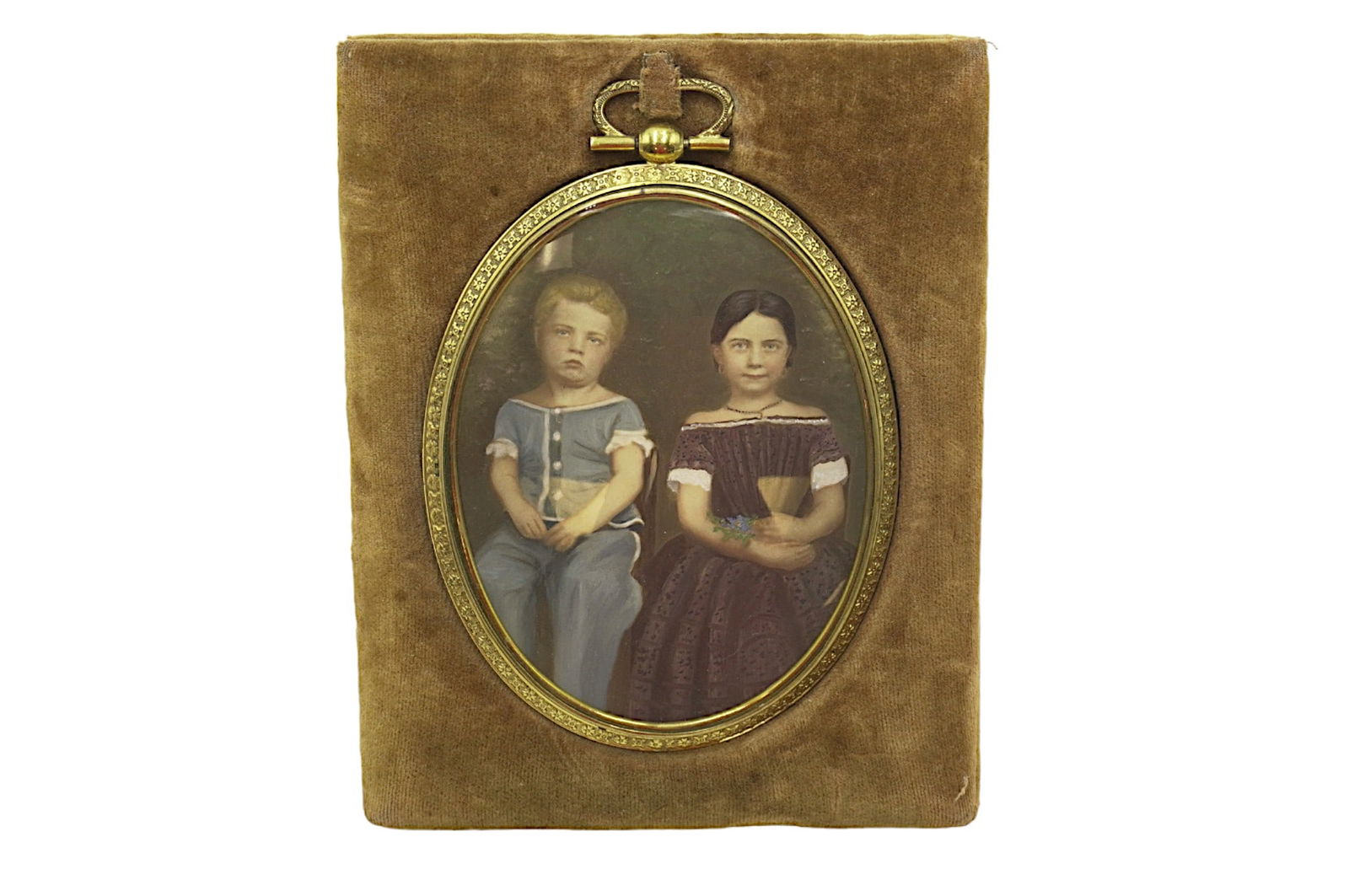 ANTIQUE 19th MINIATURE PORTRAIT BROTHER & SISTER (1 of 4)