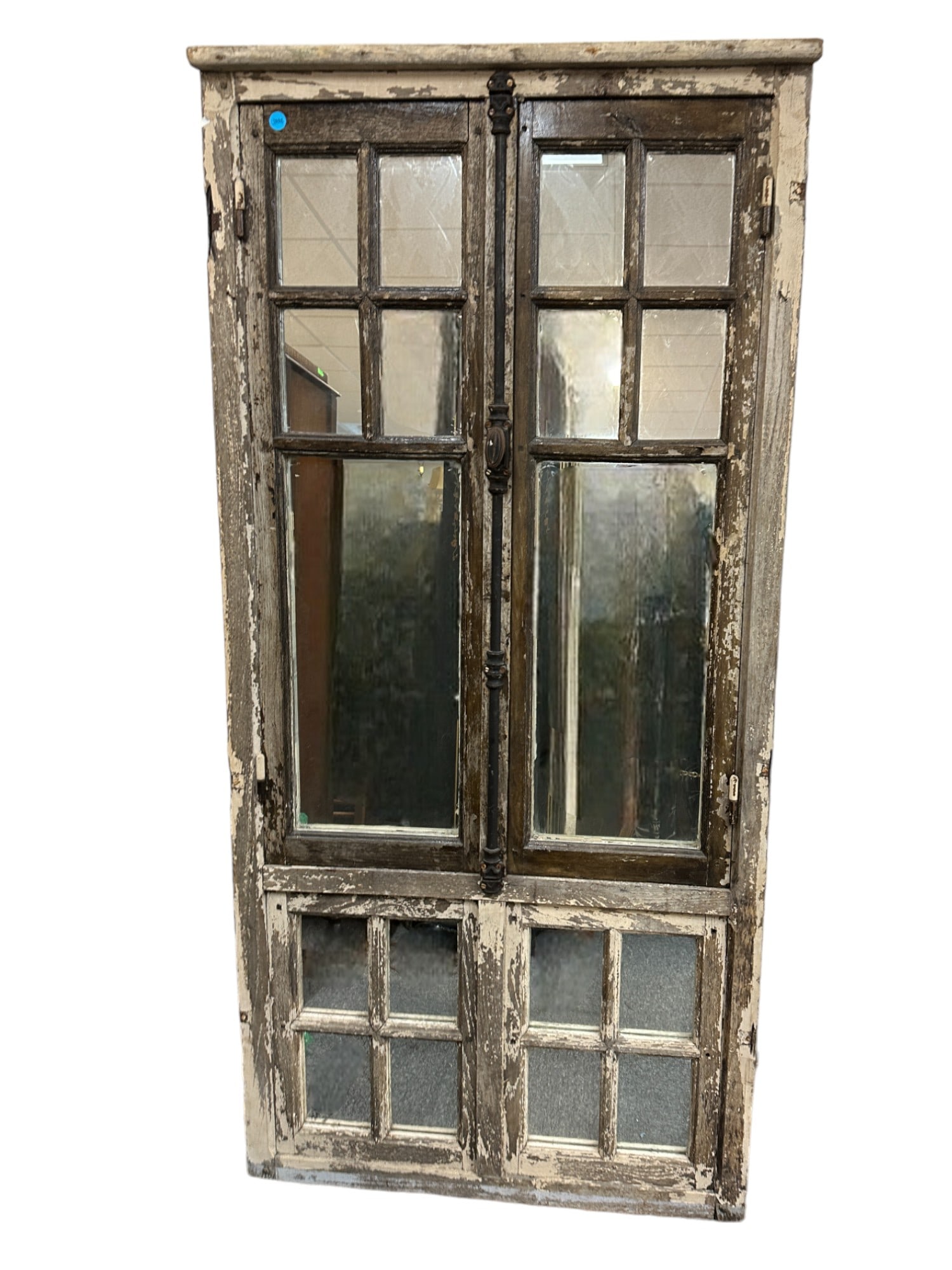 ANTIQUE MIRRORED FRENCH DOOR: Antique Repurposed Mirrored French Door. Measures 34"x72"x3".