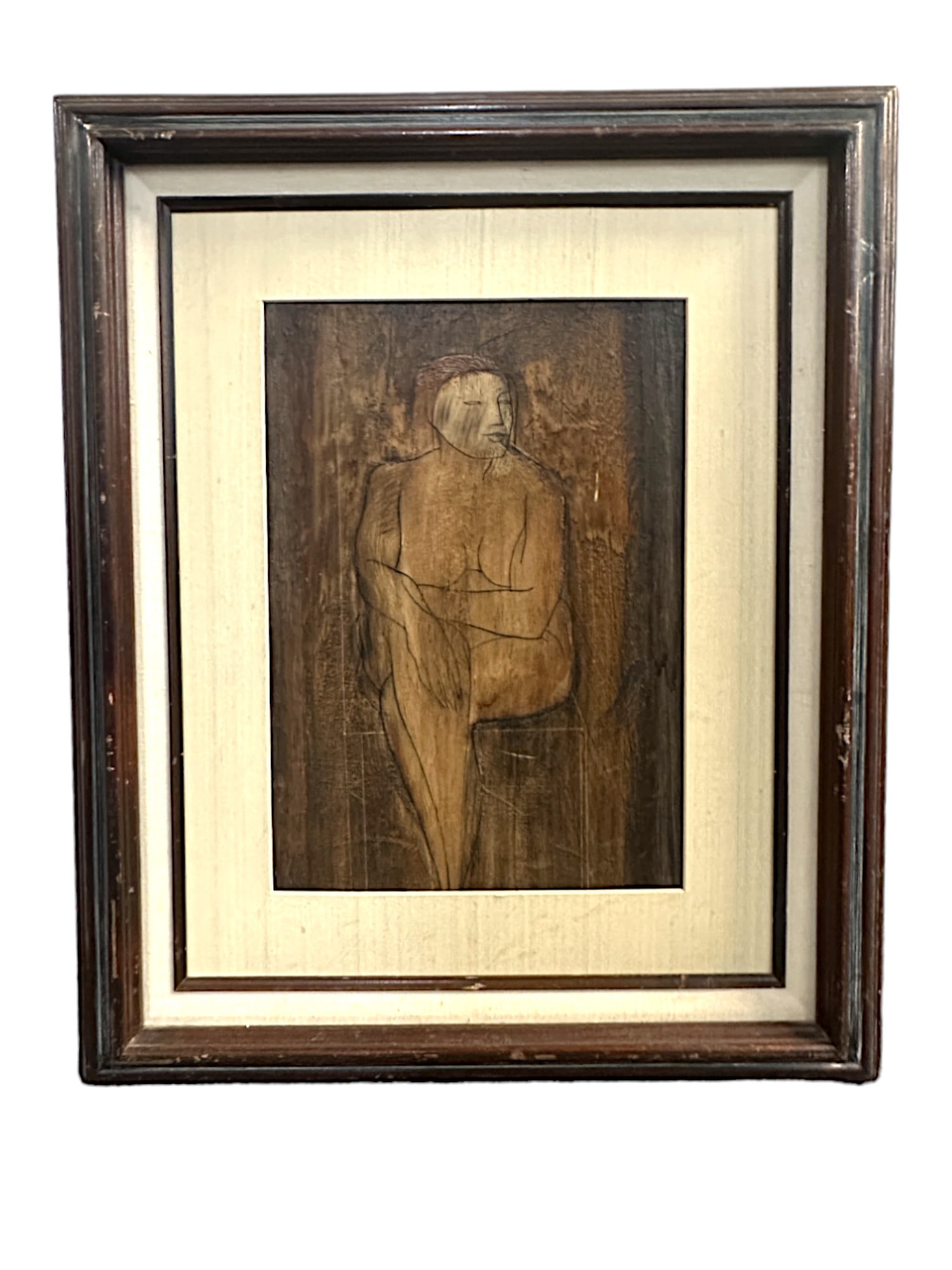 MCM NUDE ON WOOD TED CASTOR: MCM Nude on Wood unsigned by artist Ted Castor. Framed. In frame 18.5"x23.5"x1.5" Weight 4 lbs 8 oz.