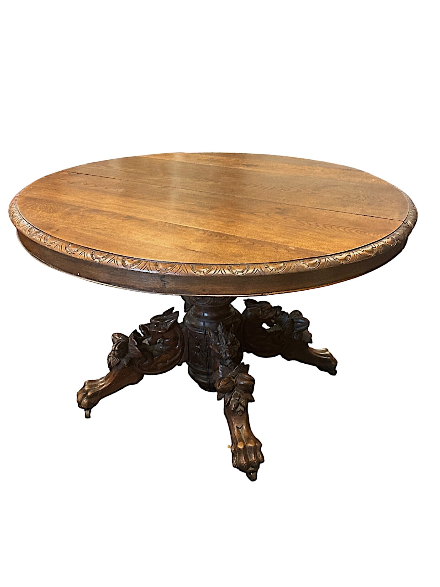 ANTIQUE FRENCH OAK HUNT TABLE FOX HEADS (1 of 9)