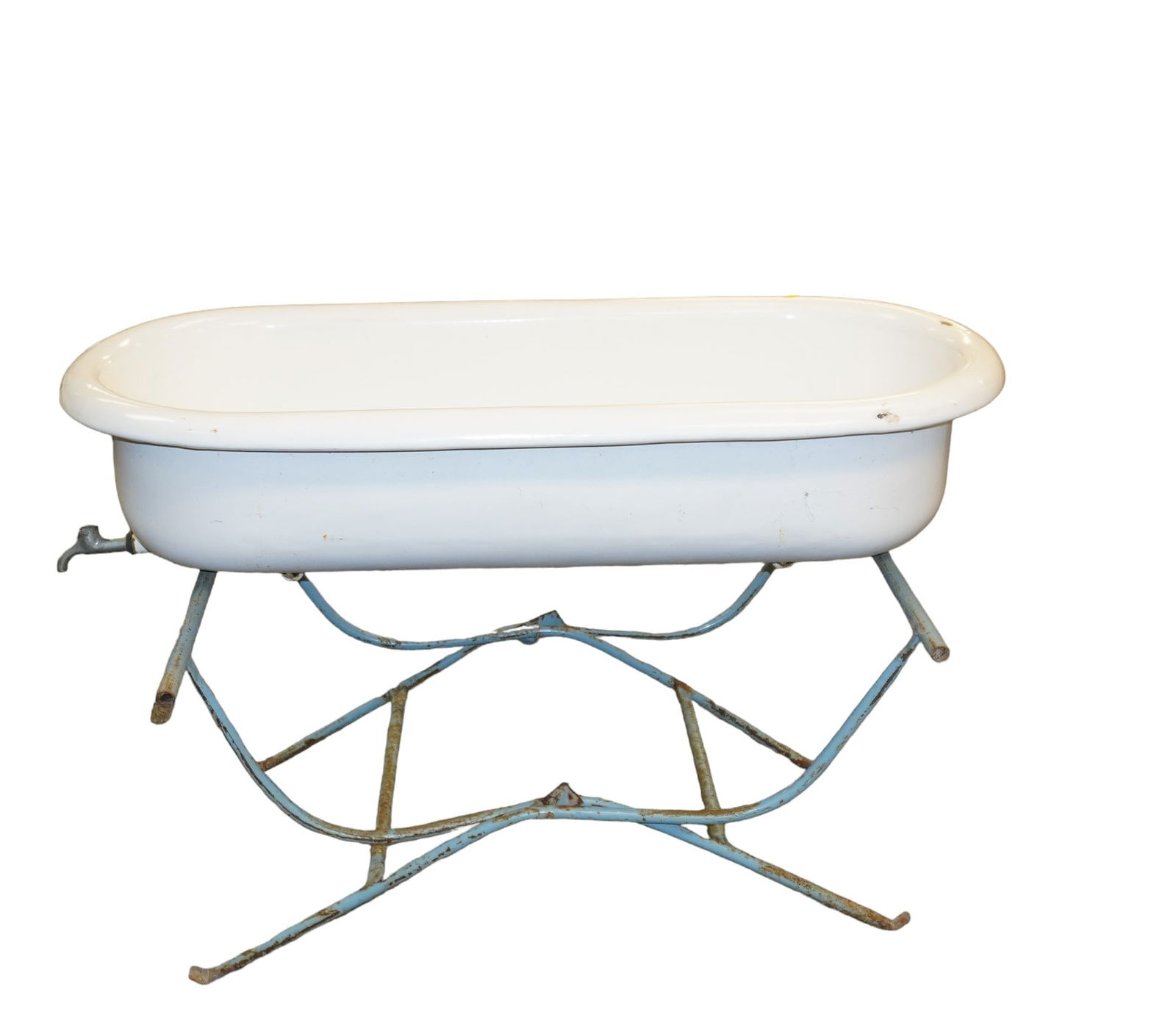 ANTIQUE ENAMEL INFANT TUB ON STAND (1 of 10)