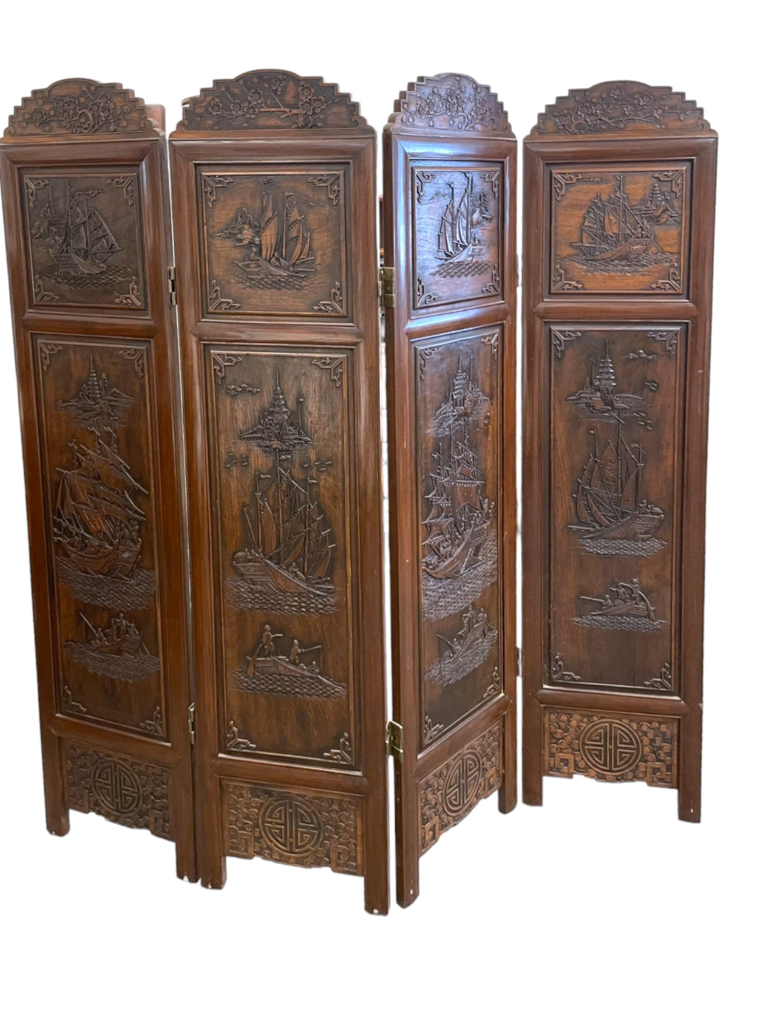 CHINESE CARVED SOLID WOOD NAUTICAL ROOM DIVIDER (1 of 10)