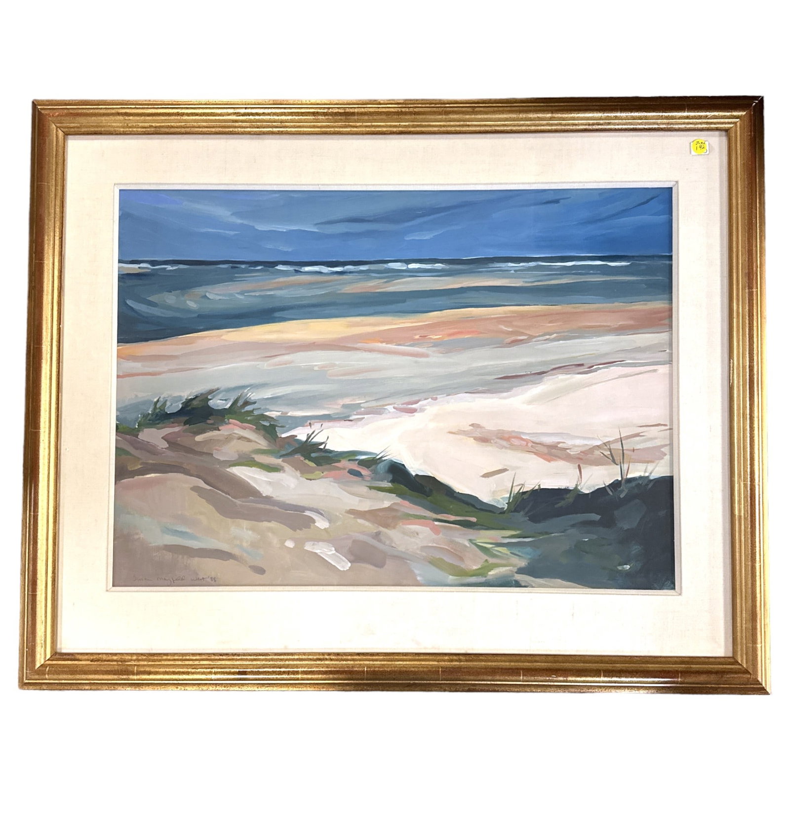 SUSAN MAYFIELD LOWCOUNTRY BEACH OIL PASTEL: Large Susan Mayfield Original Oil Pastel Lowcountry Beach. Signed by the artist lower left and dated 1988. Professionally framed under glass. In frame 38"x30"x1.25". Weight 16 lbs. Susan Mayfield is a