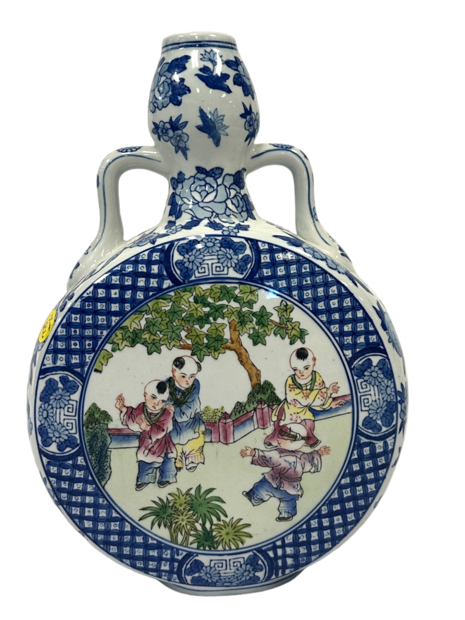 CHINESE EXPORT PORCELAIN BLUE & WHITE MOON FLASK VASE (1 of 6)