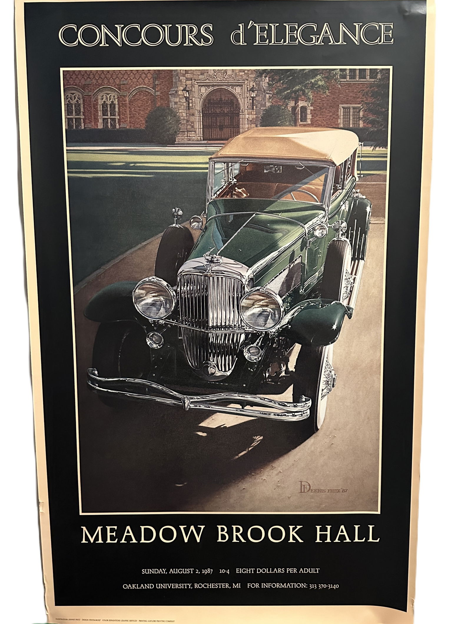 VINTAGE 1987 MEADOW BROOK HALL CONCOURS DUESENBERG PHAETON POSTER DENNIS FRITZ (1 of 1)