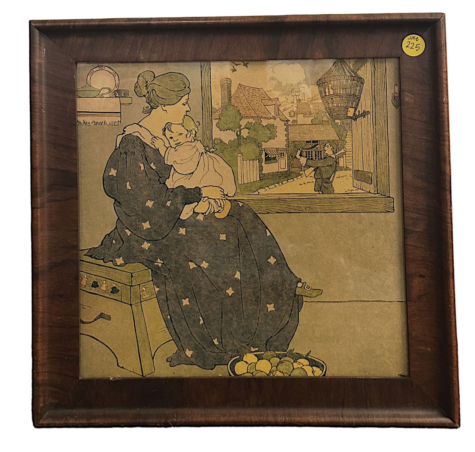 ANTIQUE FRAMED LITHOGRAPH OF "BYE, BABY BUNTING" BY MARY LOUISE SPOOR (1 of 3)