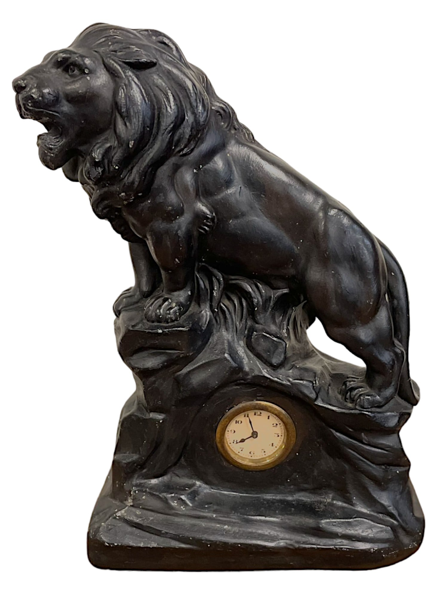 ANTIQUE GERMAN PLASTER LION CLOCK (1 of 5)