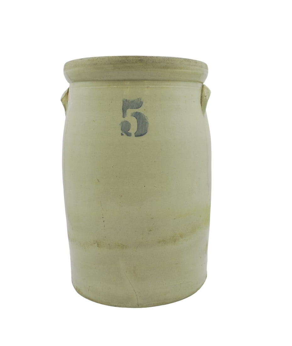ANTIQUE LARGE 5 GALLON SALT GLAZED BUTTER CHURN (1 of 11)