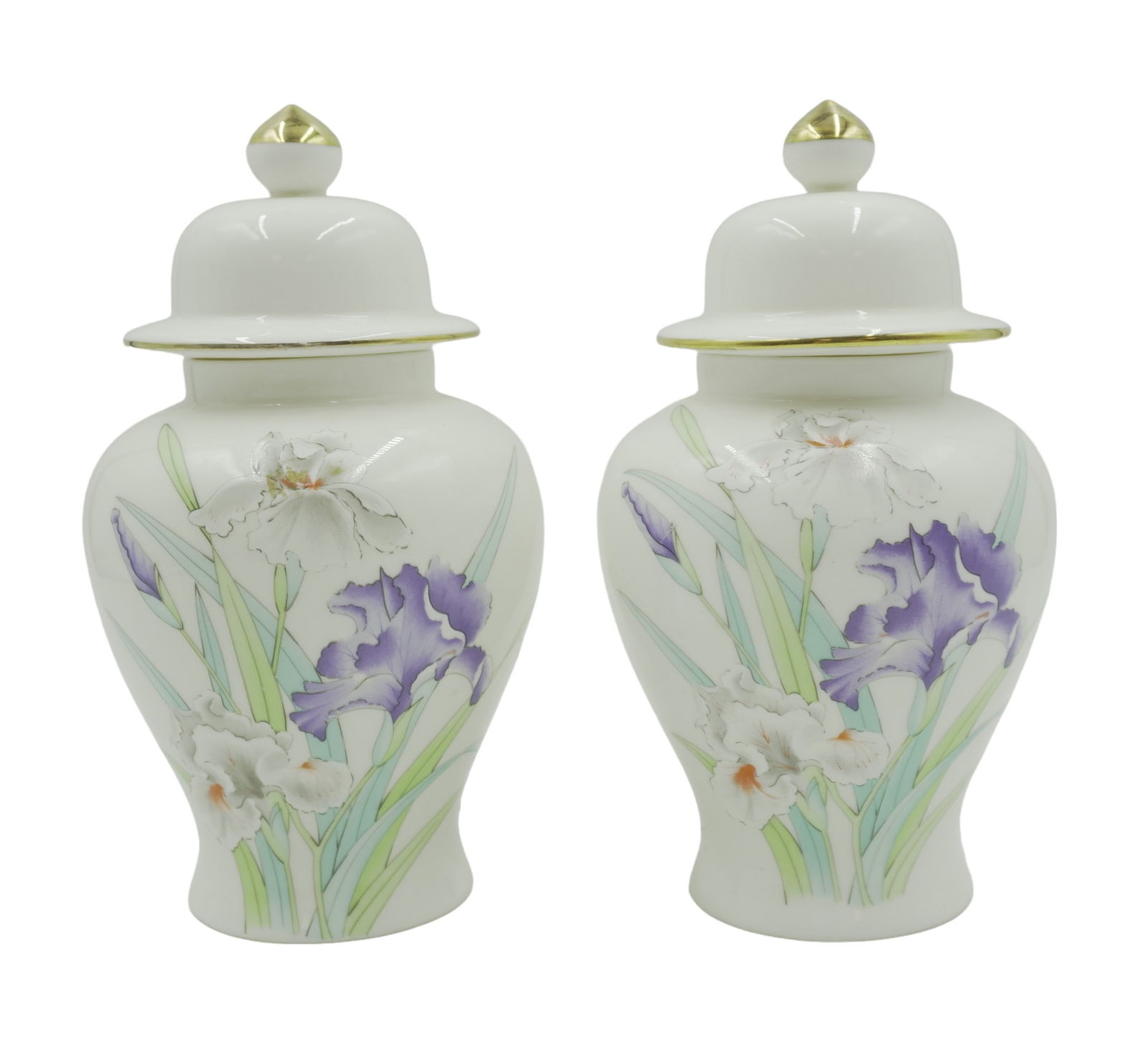 PAIR OF VINTAGE OTAGIRI JAPAN IRIS BOUQUET GINGER JARS (1 of 7)