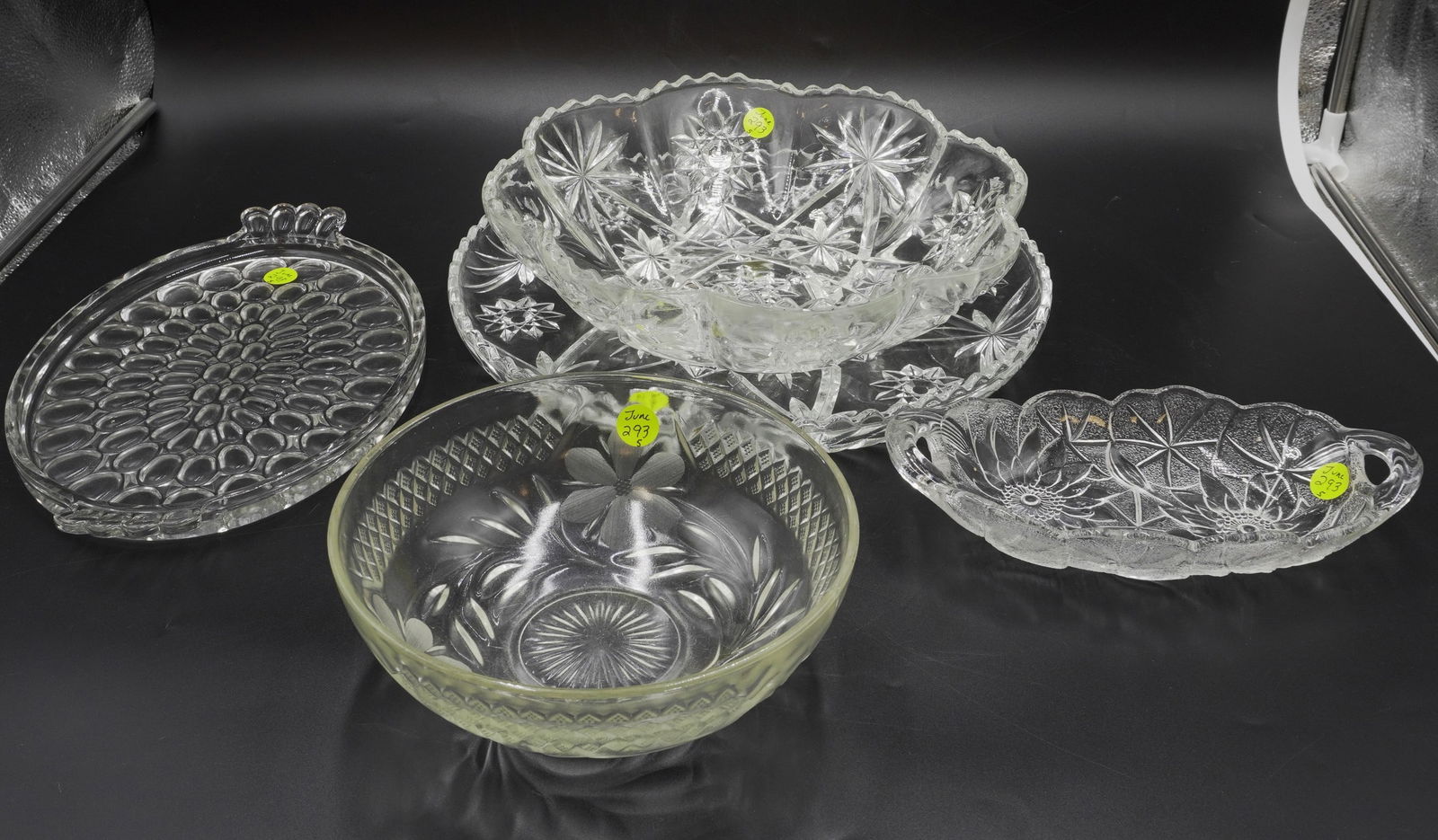 5 PC VINTAGE CLEAR PRESSED GLASS PLATTER + (1 of 8)