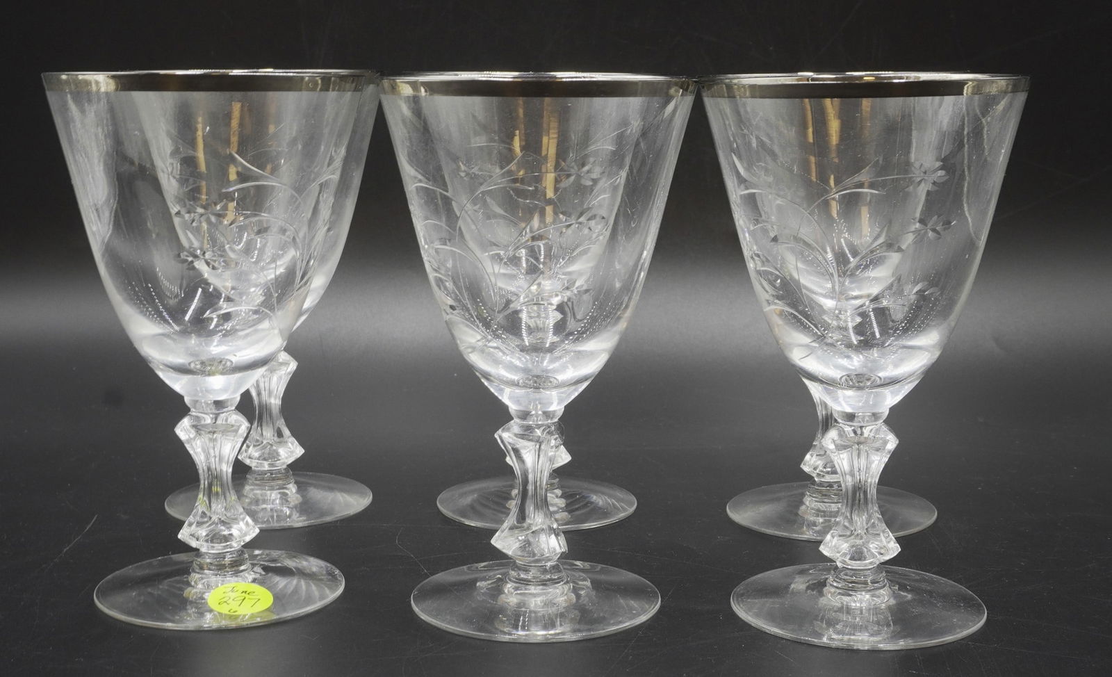 6 PRINCESS ROSE PLATINUM RIM TIFFIN FRANCISCAN GOBLETS (1 of 3)