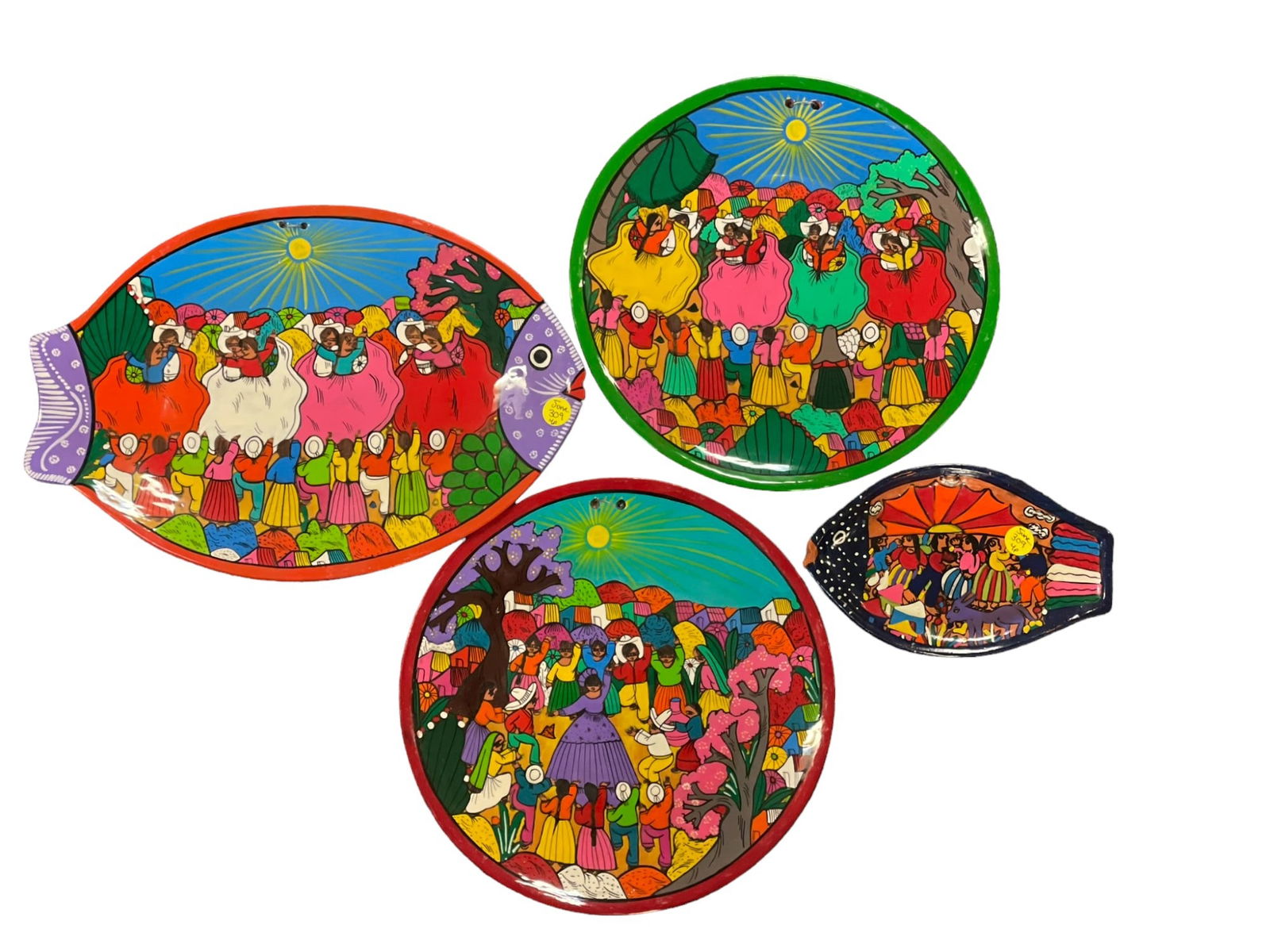 4 MEXICAN FOLK ART TERRACOTTA WALL HANGINGS (1 of 6)