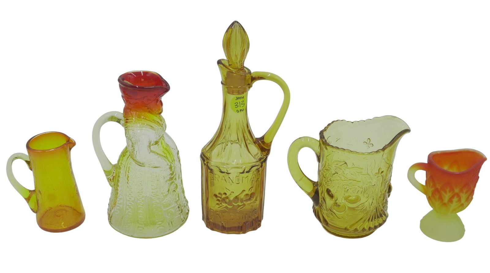 5 PIECES VINTAGE AMBER GLASS - SMALL PITCHERS (1 of 9)