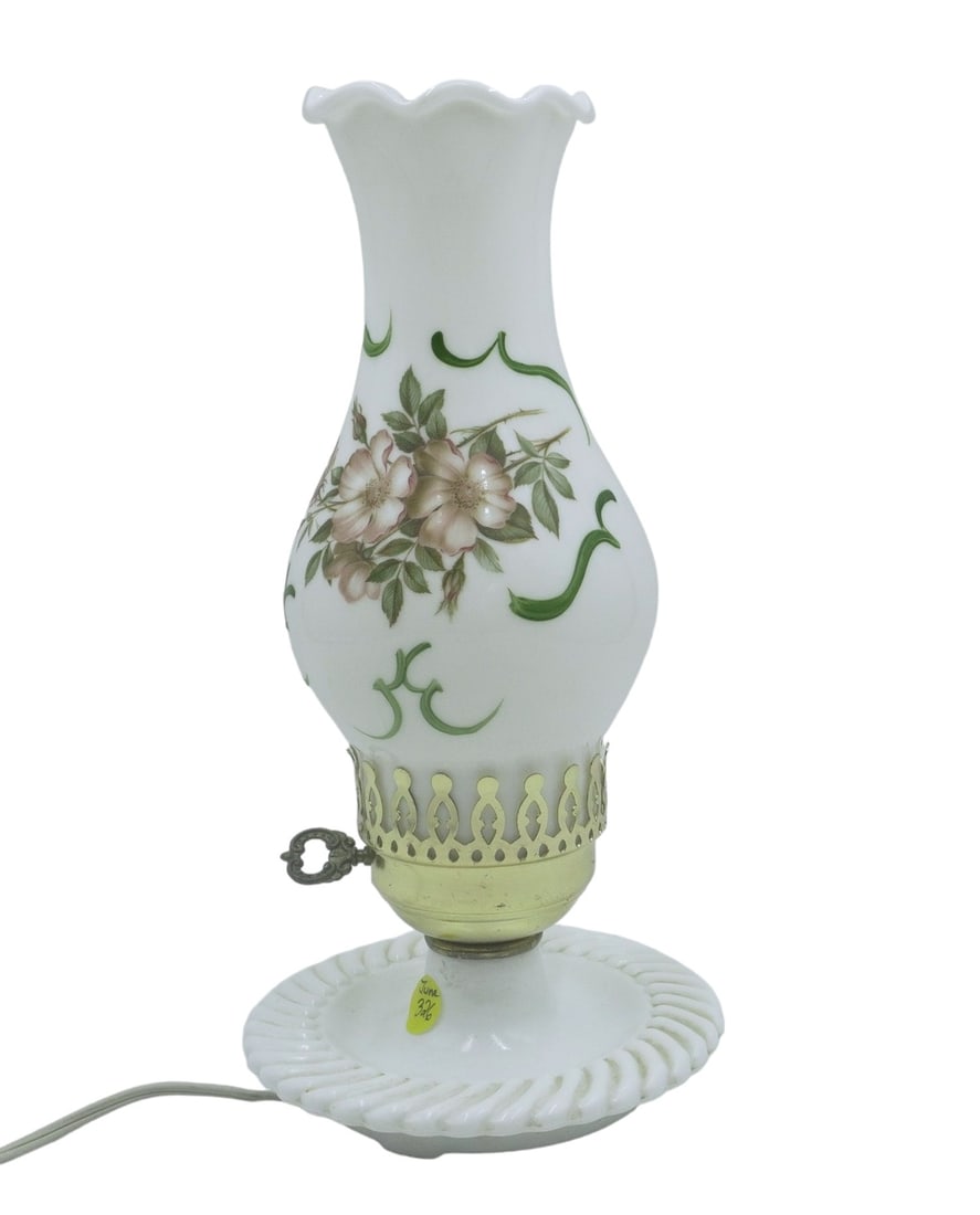 MILK GLASS HURRICANE BOUDOIR LAMP (1 of 6)