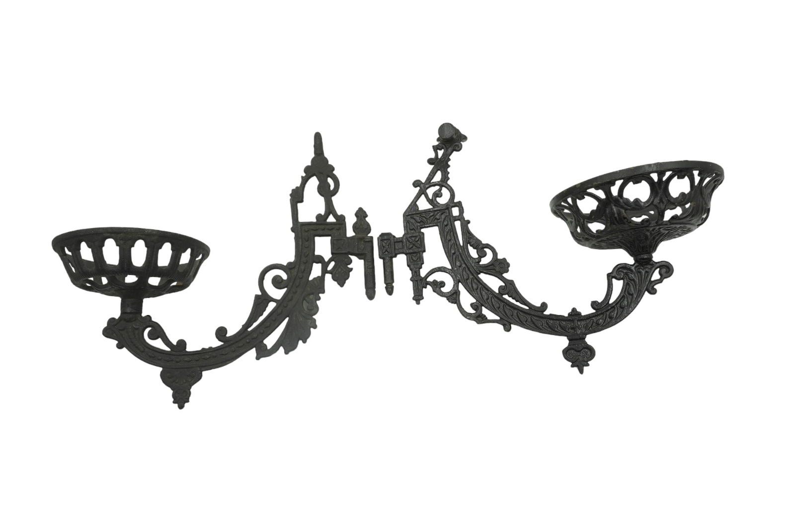 ANTIQUE BLACK CAST IRON SWING ARM OIL LAMP HOLDERS - 2 PIECES (1 of 4)
