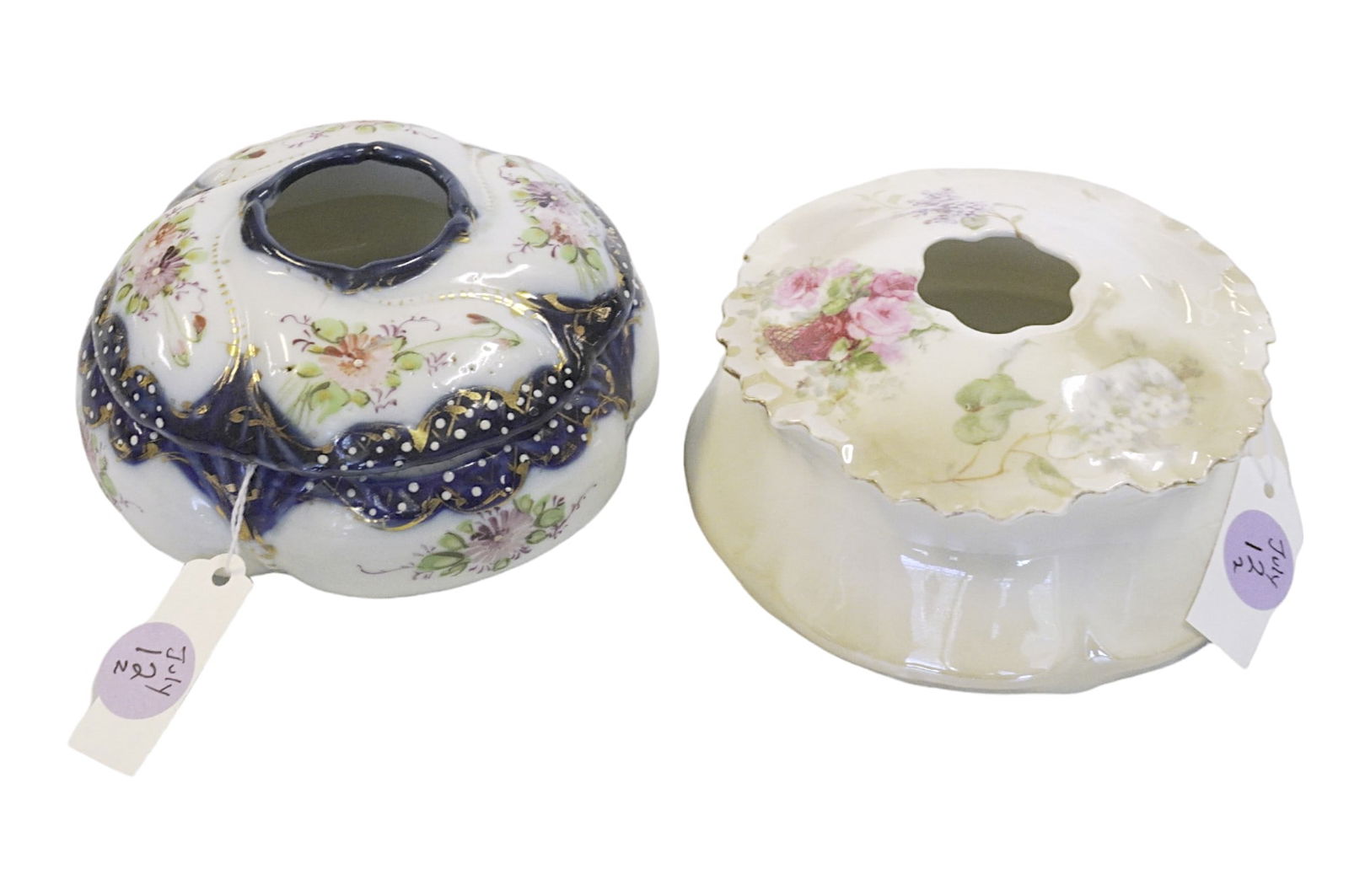 2 ANTIQUE PORCELAIN HAIR RECEIVERS (1 of 3)