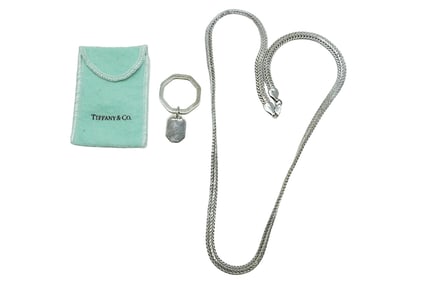 TIFFANY STERLING KEYCHAIN & HEAVY ITALIAN STERLING CHAIN