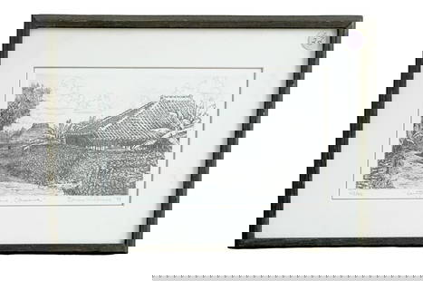 BRIAN WILLIAMS WOODBLOCK LTD ED OKINAWA: Brian Williams Limited Edition Woodblock Print. "Country Lane, Okinawa" Signed and numbered 23/50 by the artist. Professionally framed and matted. In frame 13"x9.5"x1". Weight 1 lb 6 oz. Purchased in