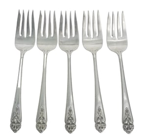 5 INTERNATIONAL STERLING QUEENS LACE SALAD FORKS