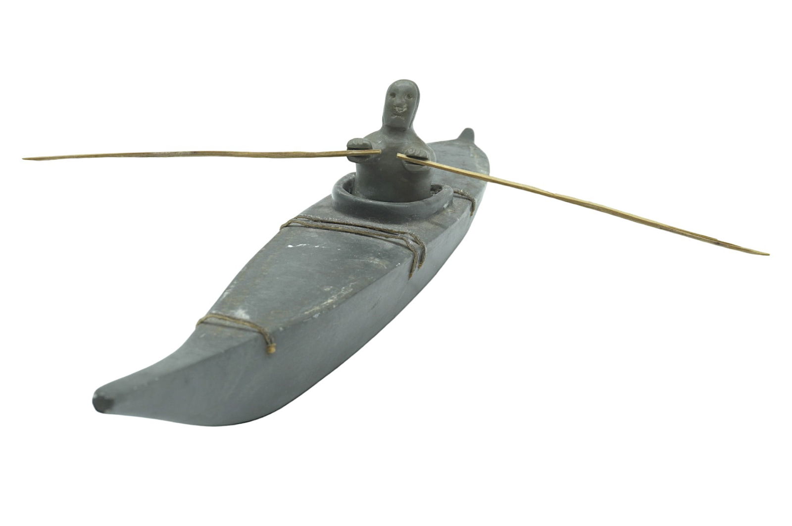 INUIT CARVED SOAPSTONE HUNTER KAYAK (1 of 9)