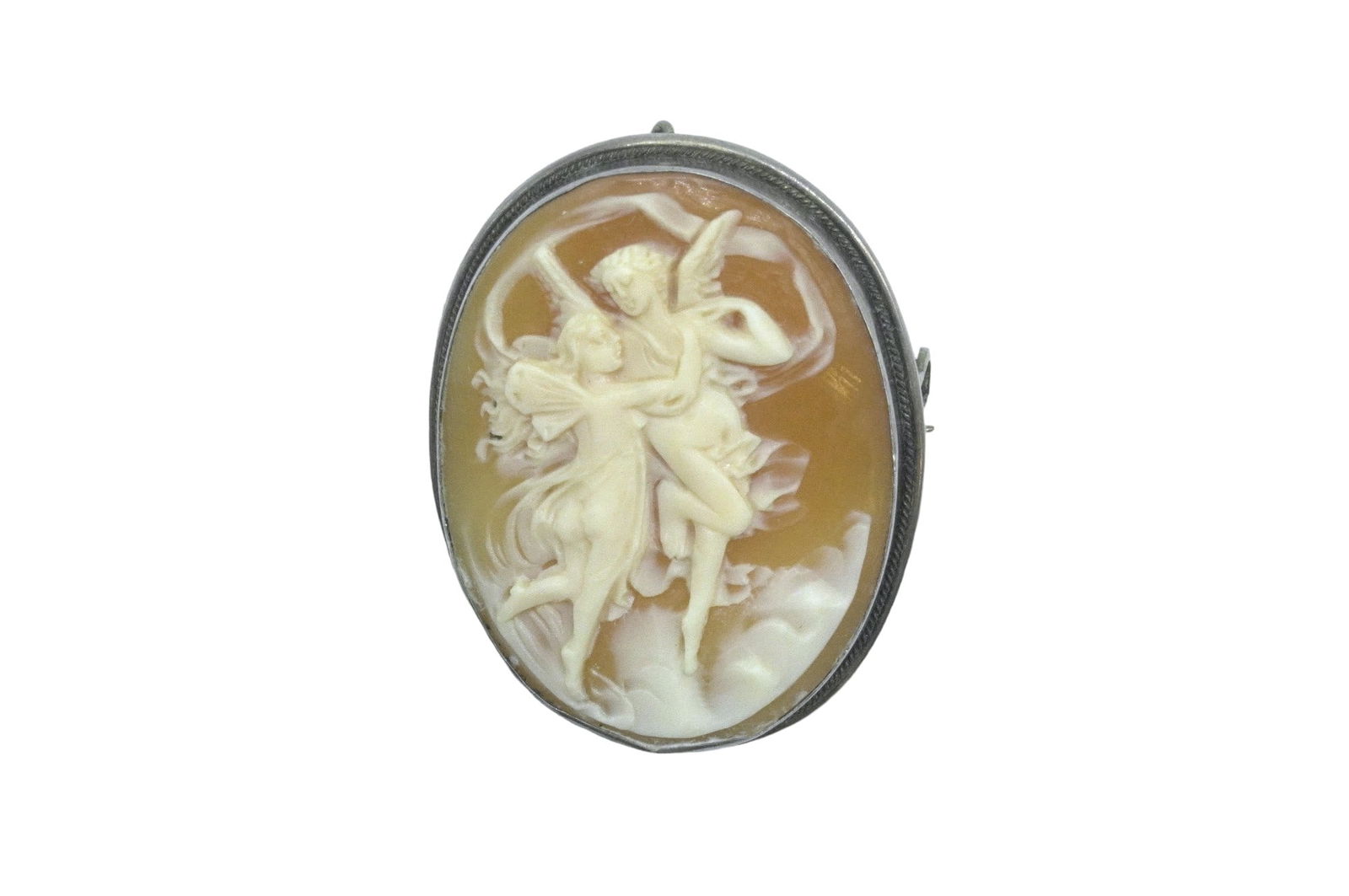 ANTIQUE CARVED SHELL CAMEO 800 SILVER BROOCH / PENDANT (1 of 5)