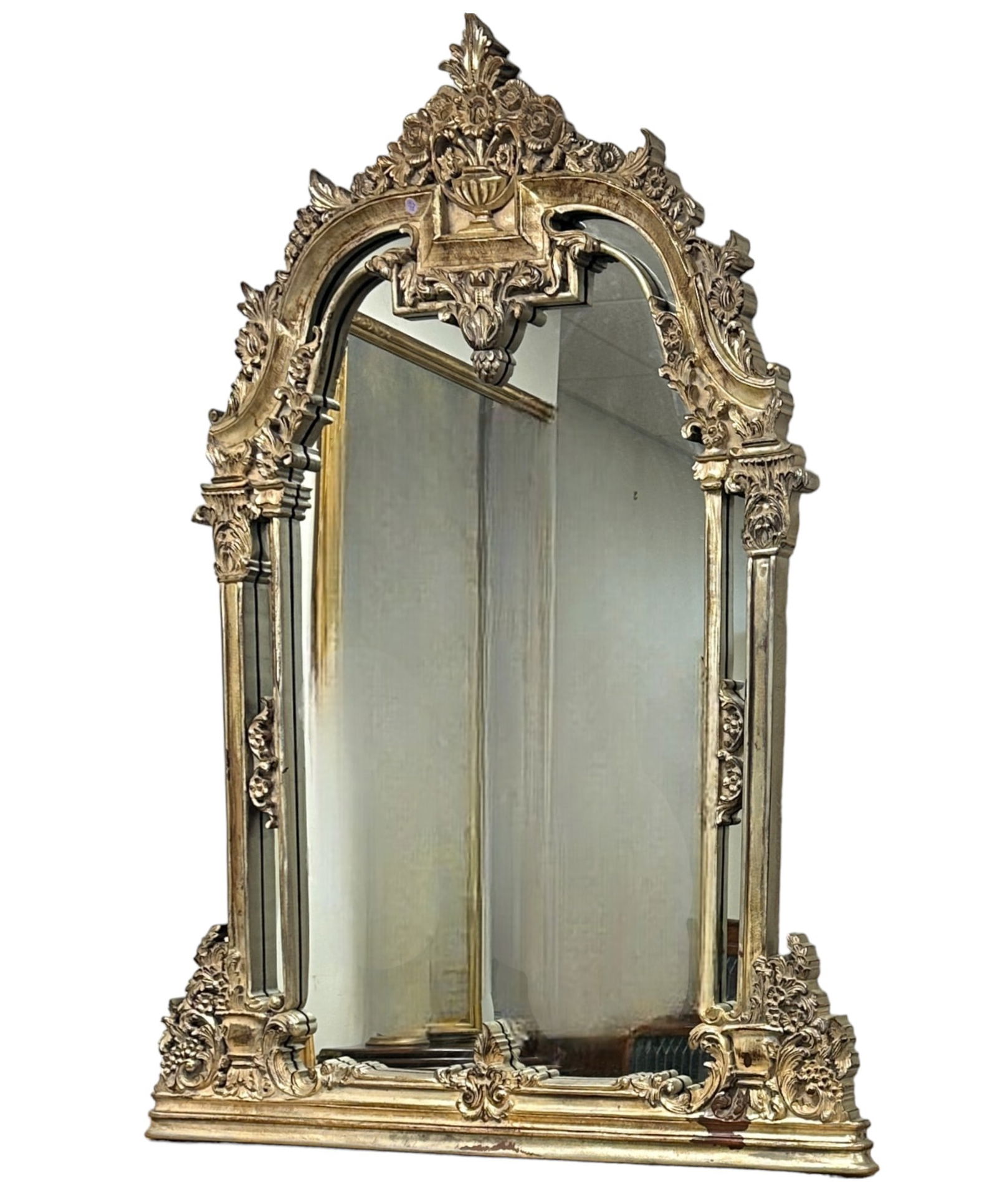 LARGE ORNATE CARVED GILT MIRROR (1 of 2)