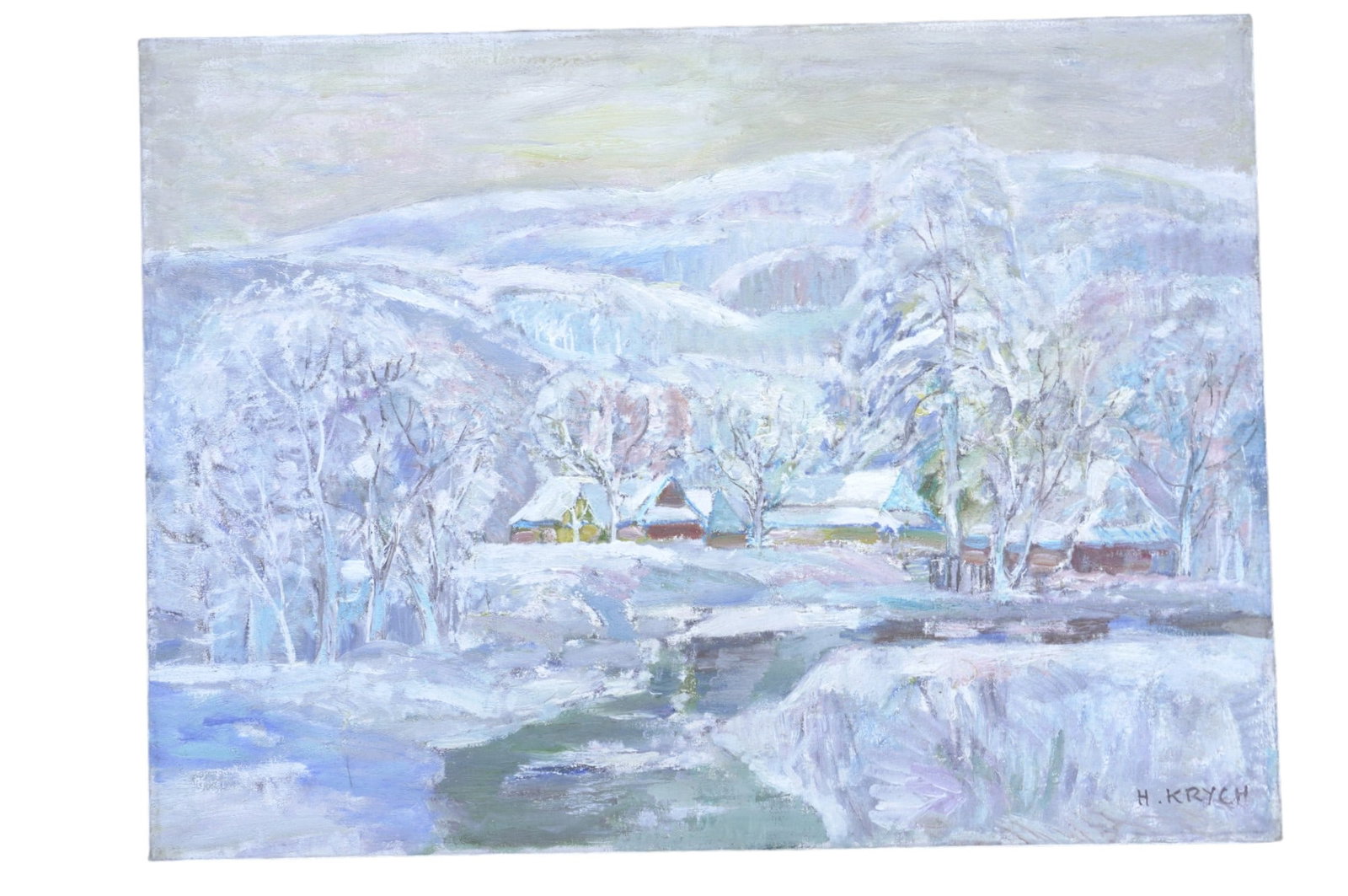 HENRYK KRYCH (polish, 1905-1980) OIL ON CANVAS LANDSCAPE: Henryk Krych (Polish, 1905-1980) Oil on Canvas, Winter Landscape. Signed lower right. Henryk Krych was a noted painter primarily known for his oil paintings of landscapes, cityscapes, and floral still