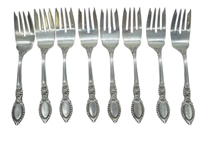 8 STERLING SILVER GUILDHALL REED & BARTON SALAD FORKS
