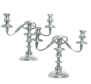 ORNATE ENGLISH SILVER ON COPPER 3 LIGHT CANDELABRA