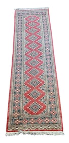 VINTAGE BOKHARA HAND KNOTTED RUNNER 9 FT