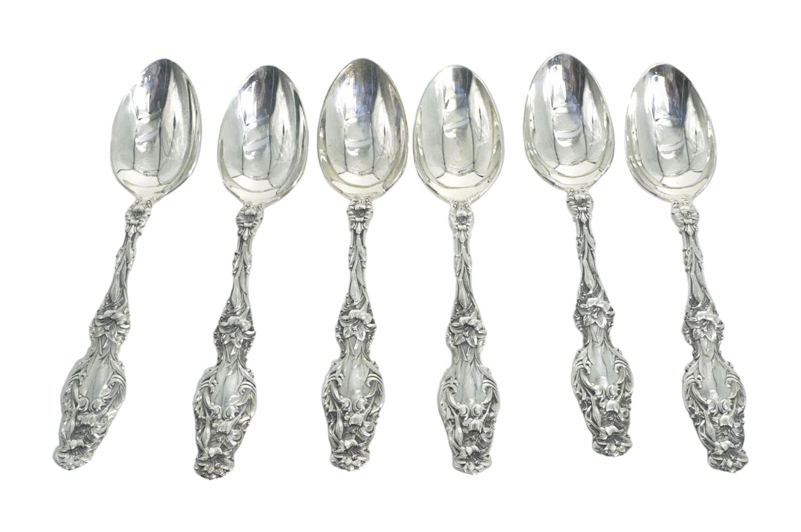 6 LARGE GORHAM STERLING SILVER LILY OVAL DESSERT / SOUP SPOONS (1 of 2)