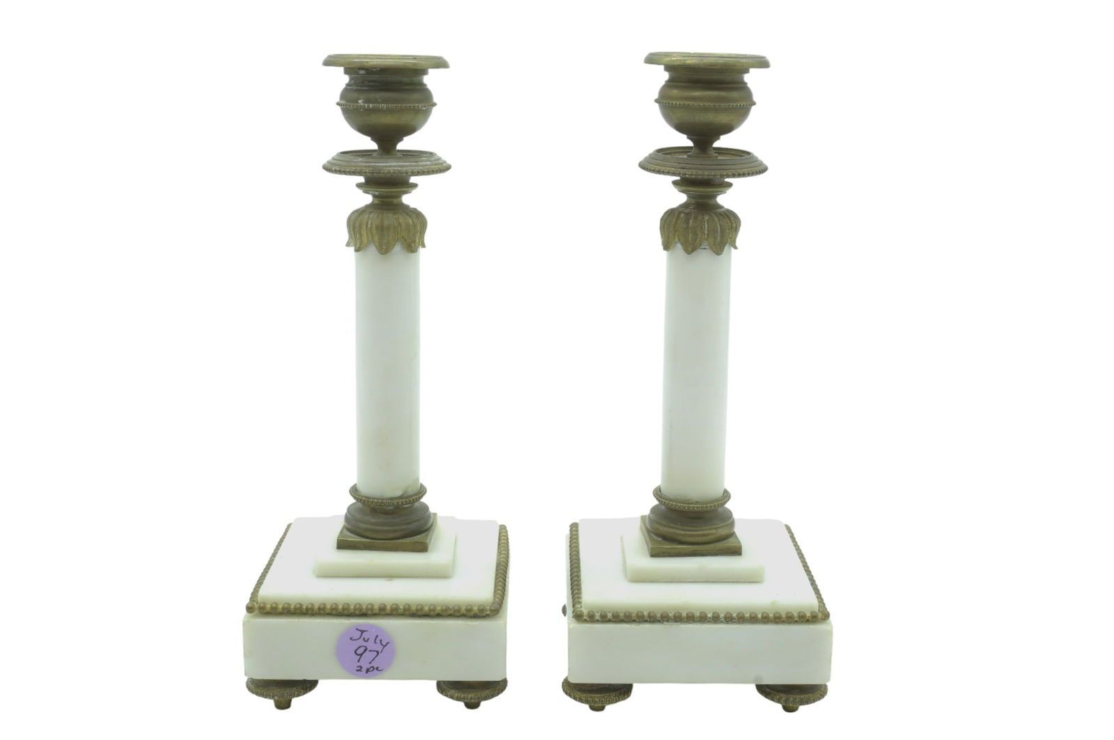 PAIR LOUIS XVI MARBLE & BRONZE CANDLESTICKS (1 of 3)