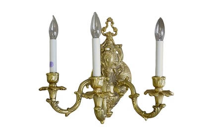 ITALIAN GILDED BRONZE 3 LIGHT ORNATE SCONCE