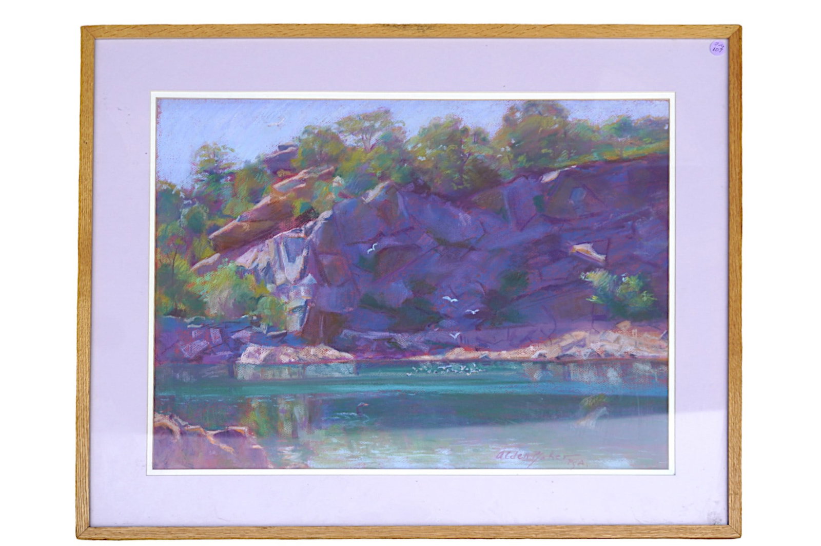 ALDEN BAKER (B 1928) ROCKPORT QUARRY MAINE PASTEL: Alden Baker (b. 1928) Gallery Framed Pastel "Rockport Quarry" 1985. In frame 32"x26"x1.25". Weight 14 lbs. Pastel Award winning artist Alden Baker was born into a talented family. Her father, Samuel B