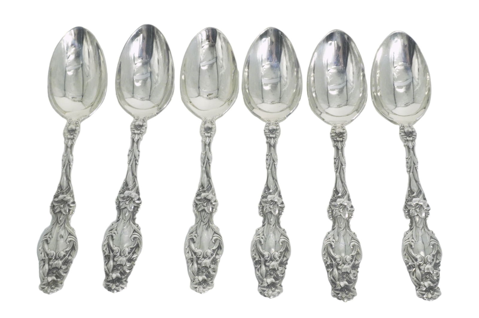 6 LARGE GORHAM STERLING SILVER LILY OVAL DESSERT / SOUP SPOONS (1 of 2)