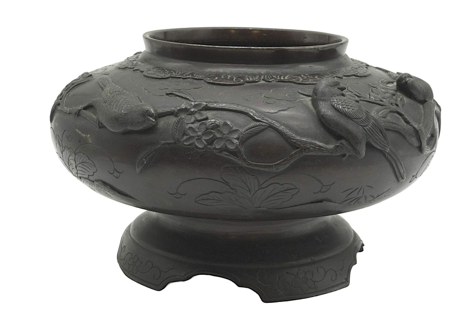 19TH C JAPANESE IKEBANA I BRONZE BIRDS JARDINIERE (1 of 5)