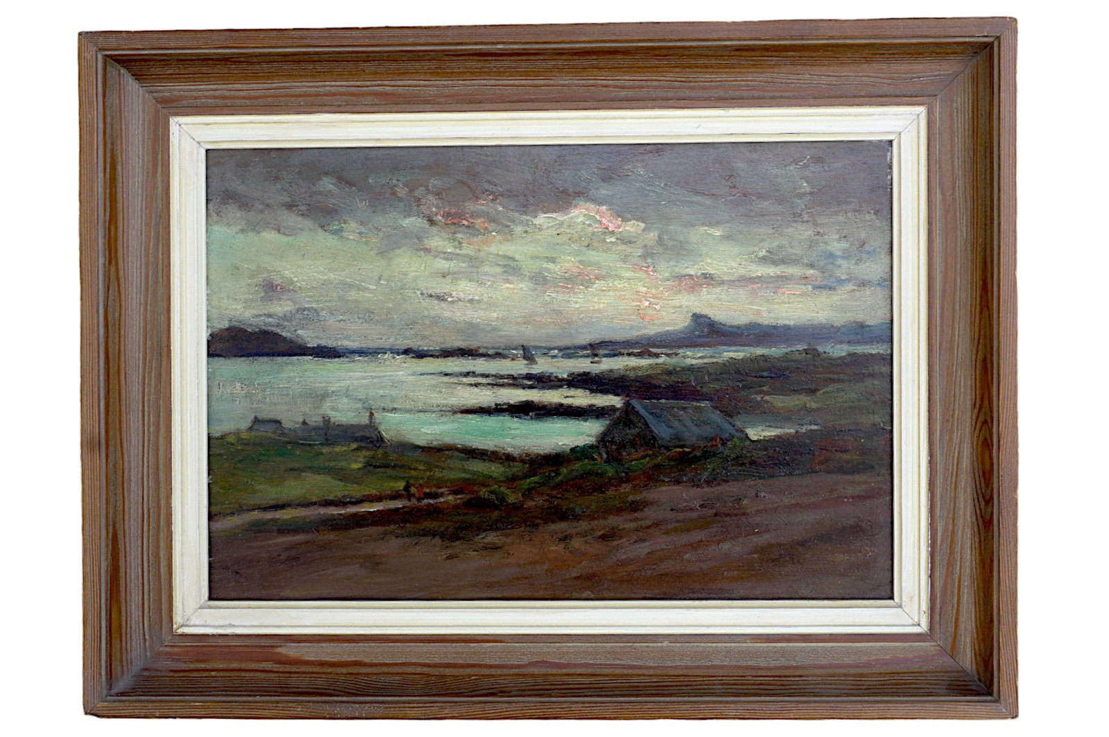 ALEXANDER RATTRAY (1849-1902) OIL ON WOOD PANEL: Alexander Rattray (scotland, 1849-1902) Oil on wood panel "Arisaig Sunset". Swedish Wood Frame. In frame 17"x12.5"x1.75". Weight 3 lbs. Alexander William Wellwood Rattray, A.R.S.A., born at St Andrews
