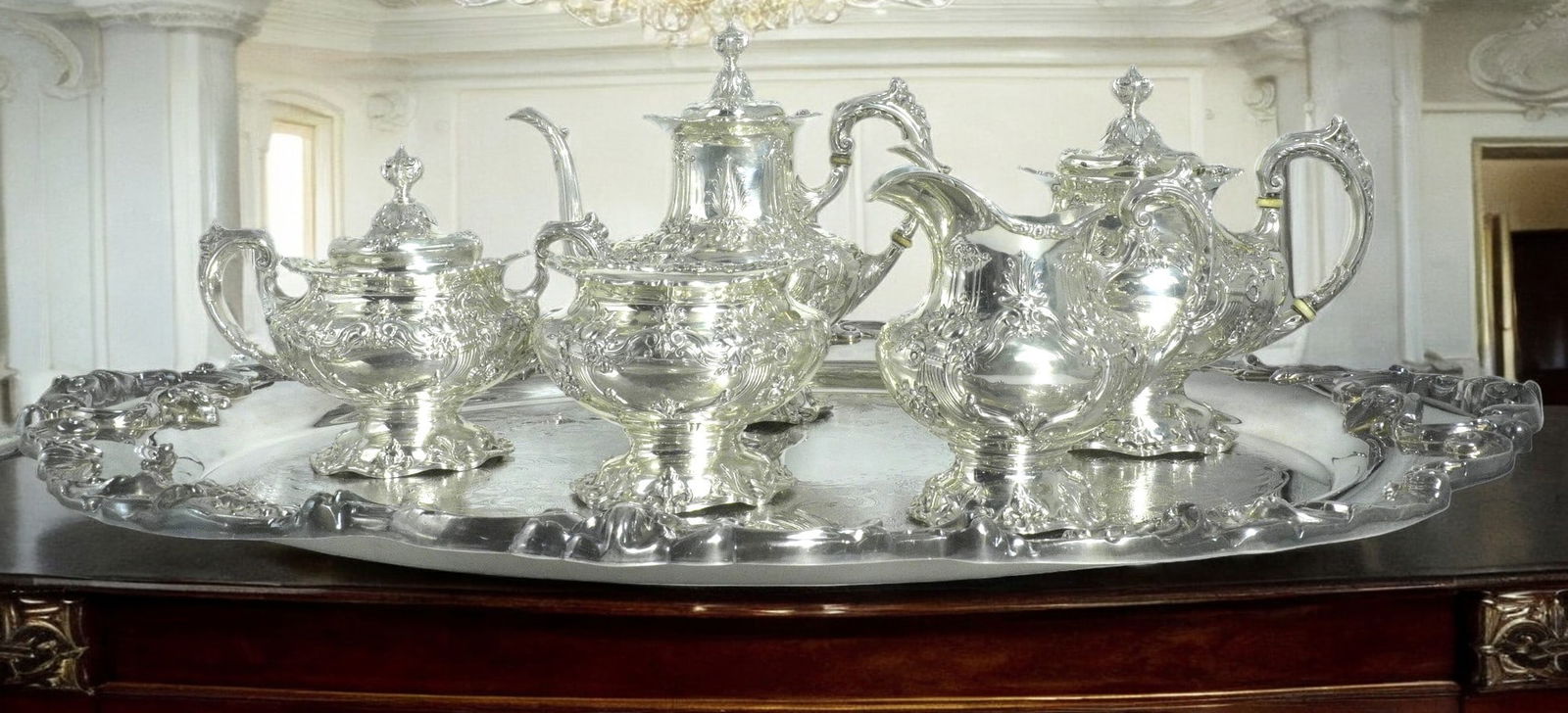 6 pc FRANCIS I STERLING SILVER TEA SERVICE (1 of 7)