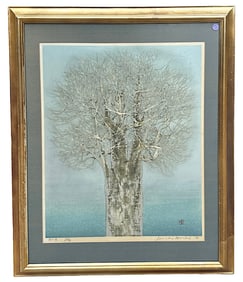 JOICHI HOSHI (1913-1979) SCARCE LARGE WOODBLOCK MORNING TREE