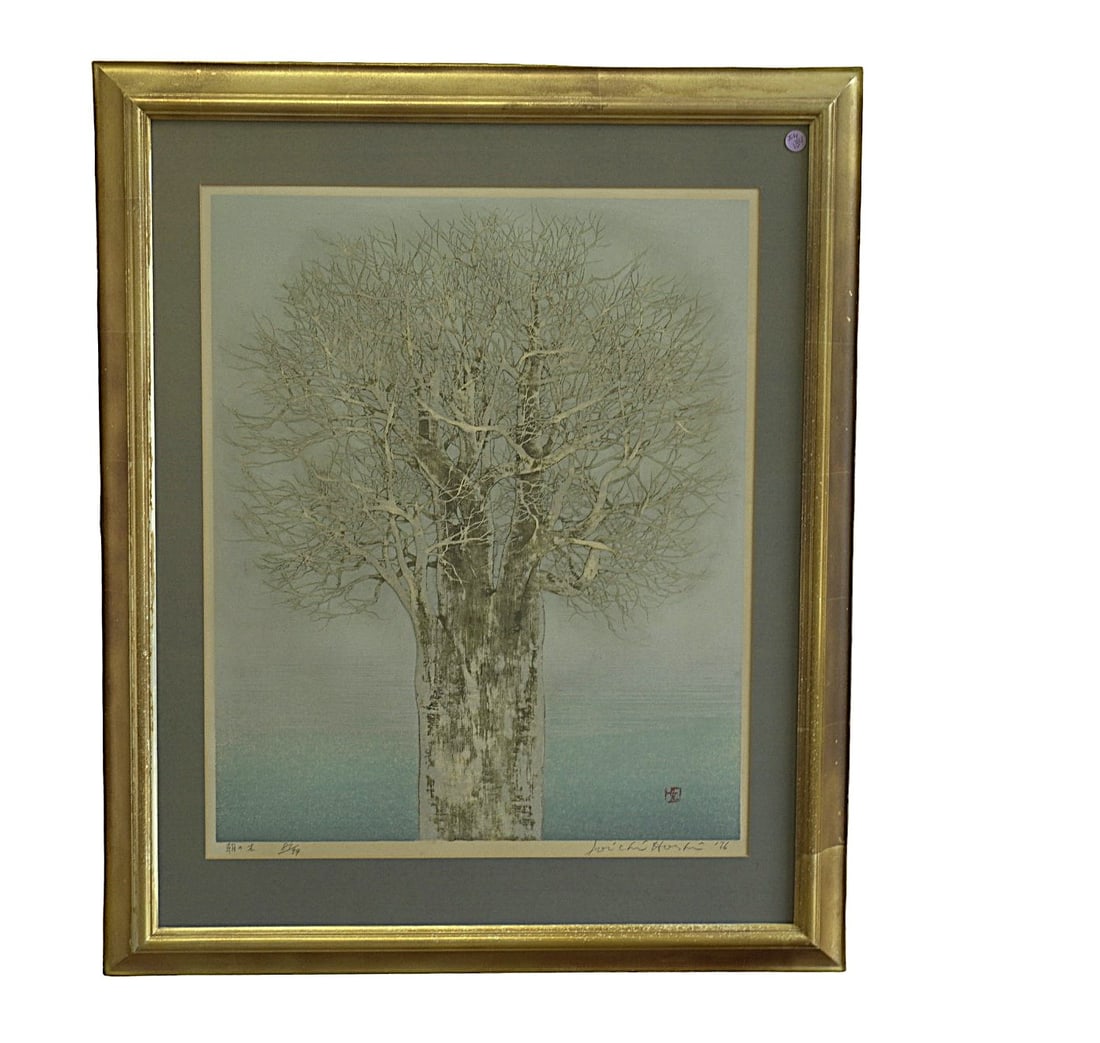 JOICHI HOSHI (1913-1979) SCARCE LARGE WOODBLOCK MORNING TREE (1 of 5)