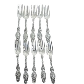 10 LARGE GORHAM STERLING SILVER LILY FISH / SALAD FORKS