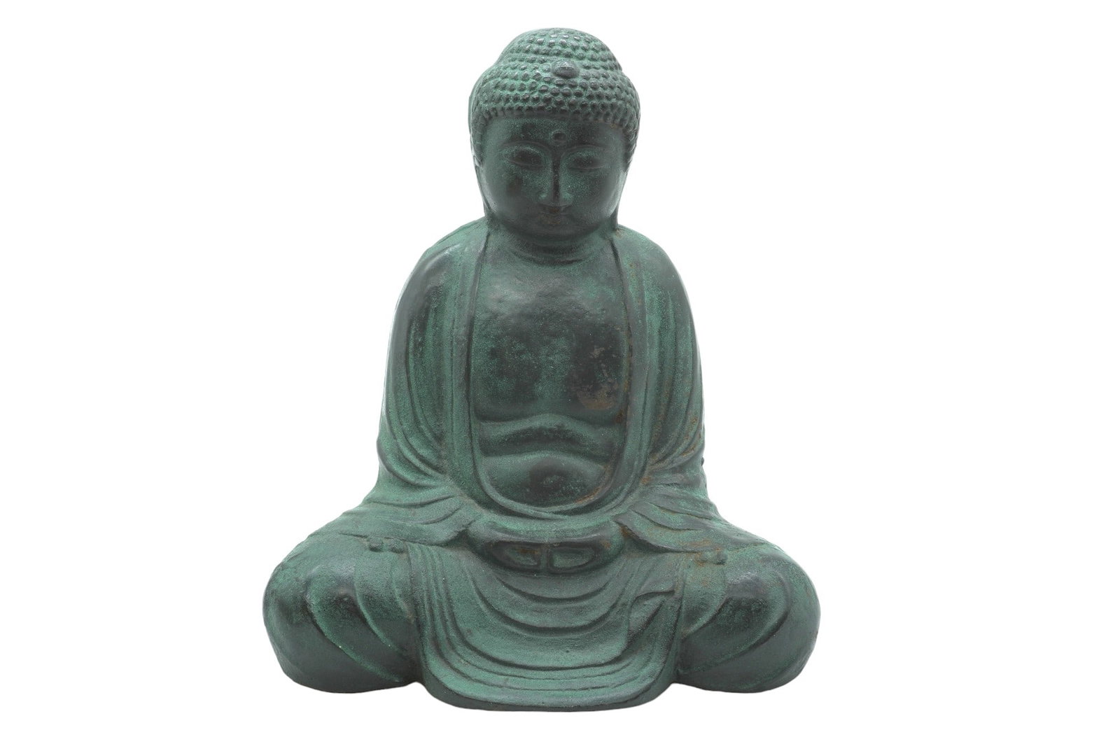 PATINATED BRONZE OF A SEATED BUDDHA: Older Patinated Bronze of a Seated Buddha. Measures 9"x6.5"x10.5" Tall. Weight 7 lbs 8 oz.