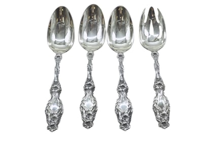 4 LARGE GORHAM STERLING SILVER LILY SERVING SPOONS