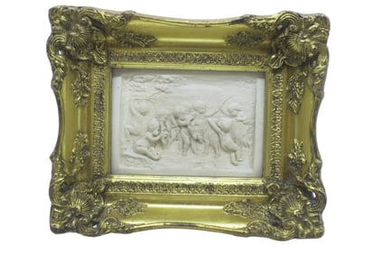 ANTIQUE PERFUGIUM MARBLE PLAQUE CHERUBS