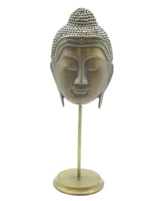 GILDED BRONZE BUDDHA MASK ON STAND