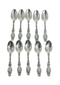 10 GORHAM STERLING SILVER LILY TEASPOONS