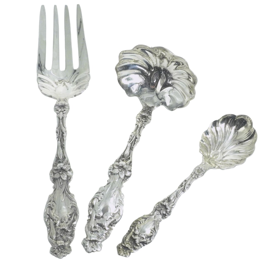 3 LARGE GORHAM STERLING SILVER LILY SERVING PIECES (1 of 5)